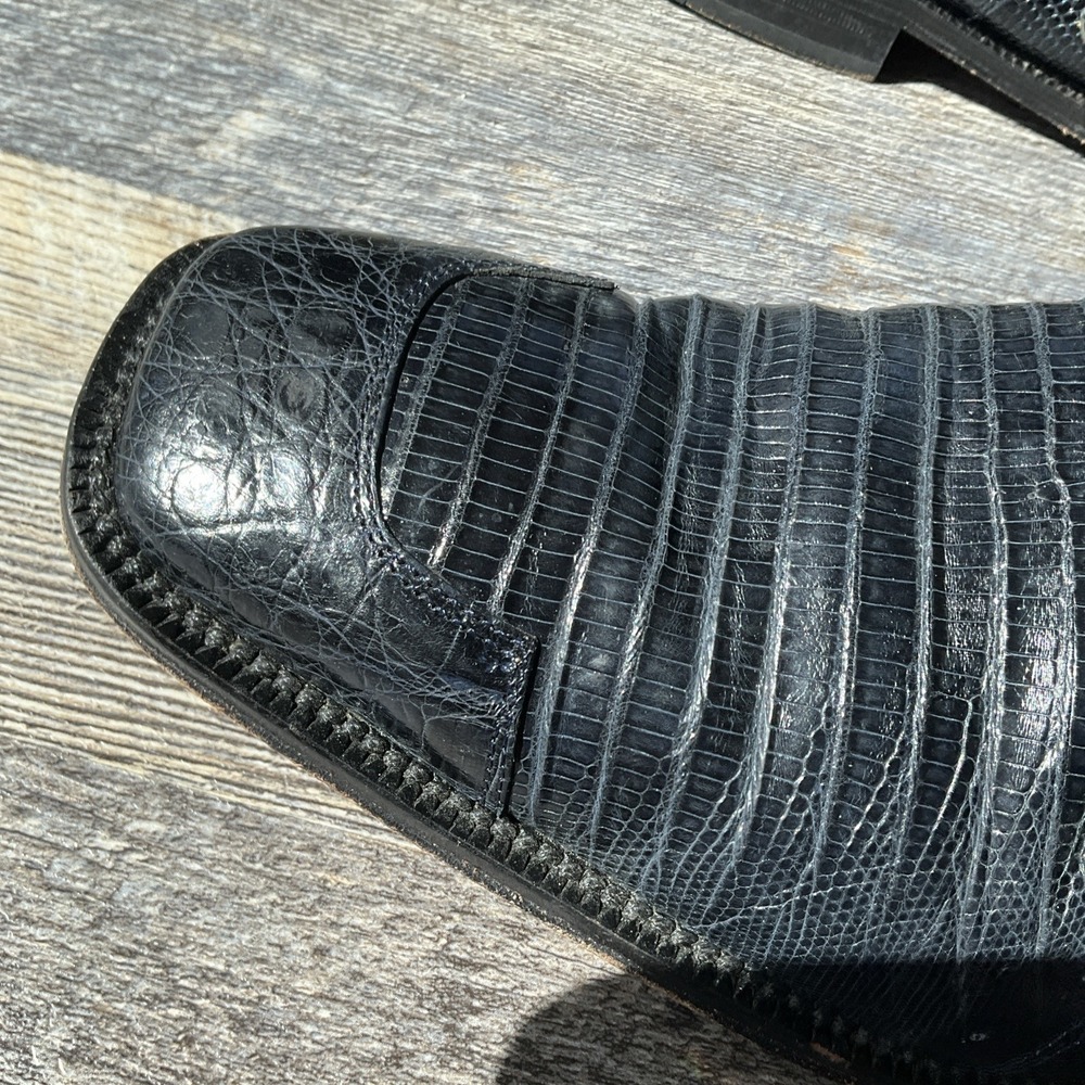 David Eden YUMA Mens Size 11 Genuine Crocodile Teju Lizard Dress Shoe Black Monk - Picture 12 of 16